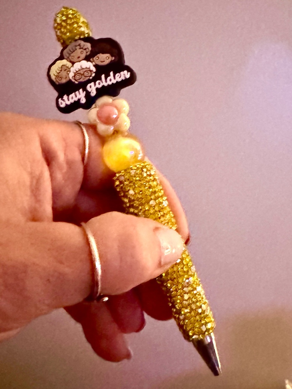 Custom made & designed “Stay Golden” Beaded Pen - Yellow & Gold